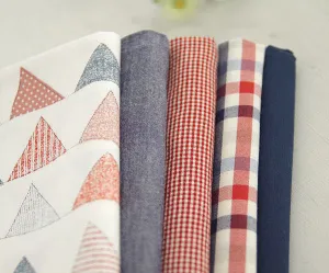 Red Blue Cotton Fabric - Bunting Flags, Solid Denim Blue, Solid Navy, Small Plaid, Big Plaid - By the Yard 56828
