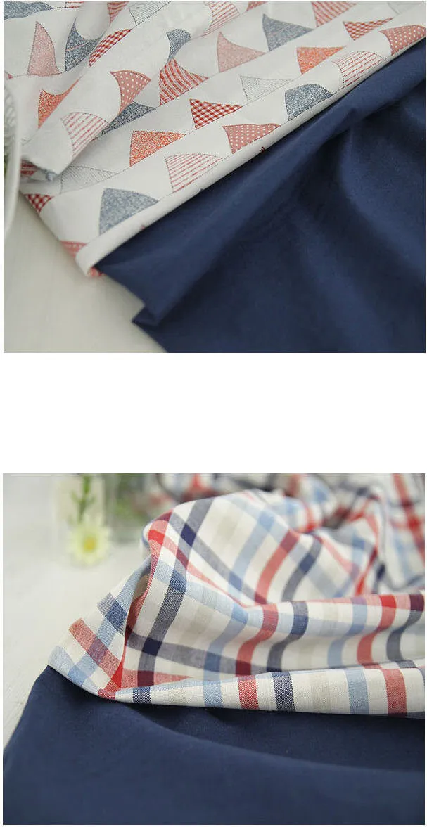 Red Blue Cotton Fabric - Bunting Flags, Solid Denim Blue, Solid Navy, Small Plaid, Big Plaid - By the Yard 56828