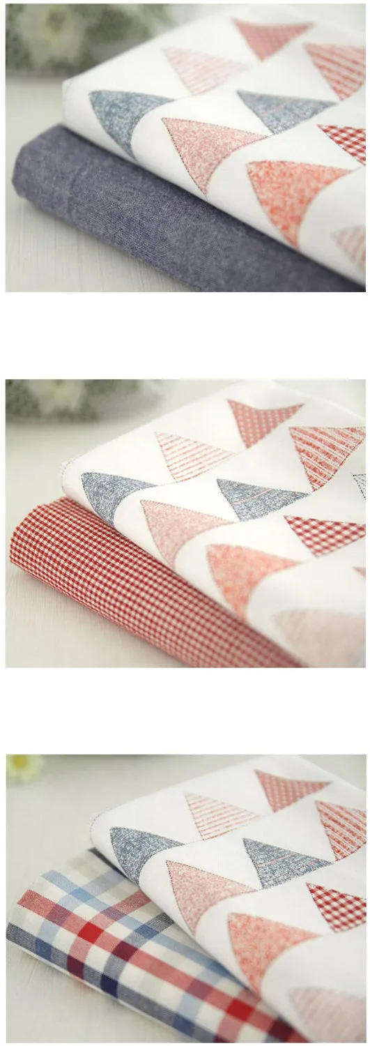 Red Blue Cotton Fabric - Bunting Flags, Solid Denim Blue, Solid Navy, Small Plaid, Big Plaid - By the Yard 56828