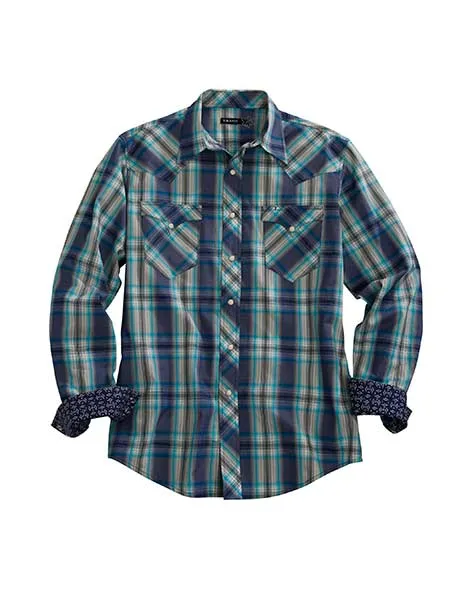 Roper Apparel Tin Haul Collection Men's Blue Multi Plaid Snap Western Shirt