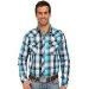 Roper Men's  Dobby Plaid Turq Shirt