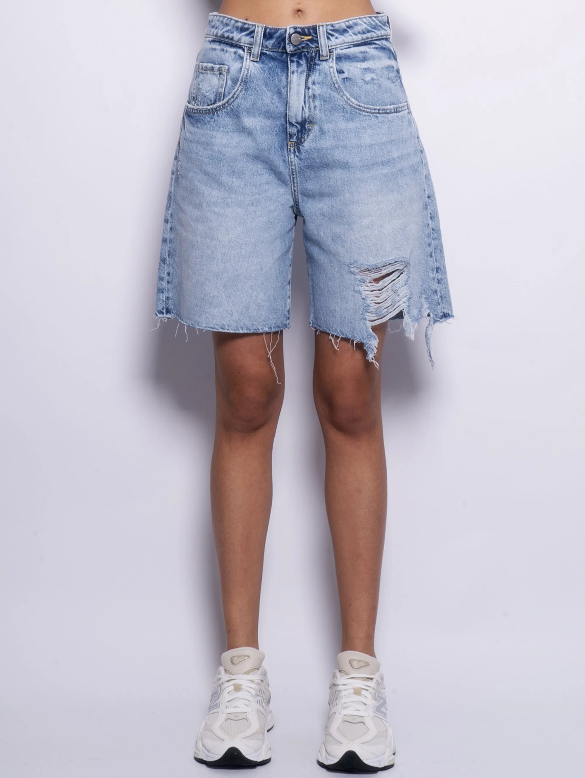 Shorts Lea in Denim Wide Fit Blu