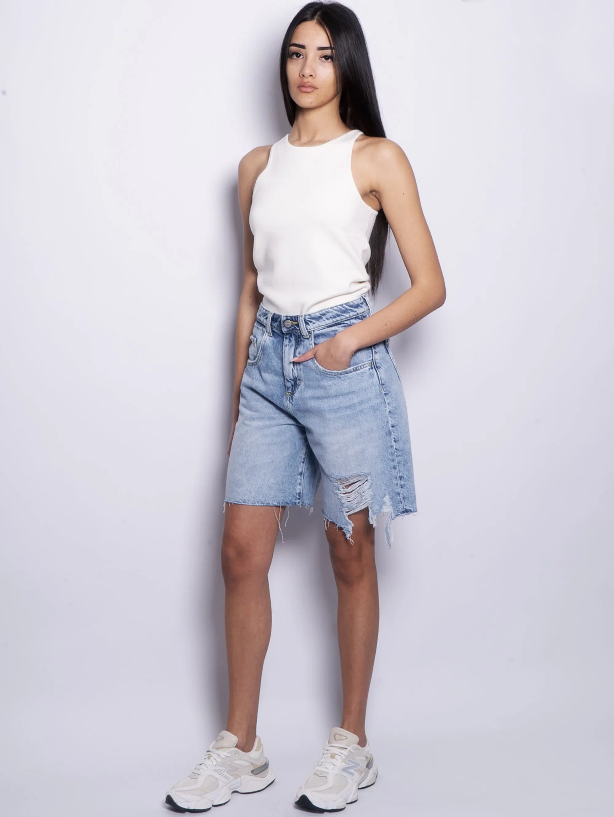 Shorts Lea in Denim Wide Fit Blu
