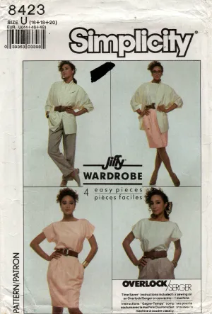 Simplicity  8423 Womens JIFFY Wardrobe Skirt Pants Top & Jacket 1980s Vintage Sewing Pattern Size 16 - 20 UNCUT Factory Folded