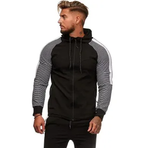 Stripes And Color Matching Hoodie For Men's Sports Design Pullover Tracksuit