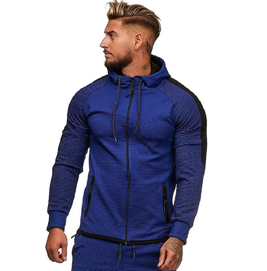 Stripes And Color Matching Hoodie For Men's Sports Design Pullover Tracksuit