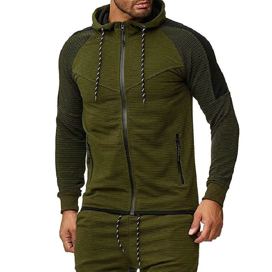 Stripes And Color Matching Hoodie For Men's Sports Design Pullover Tracksuit