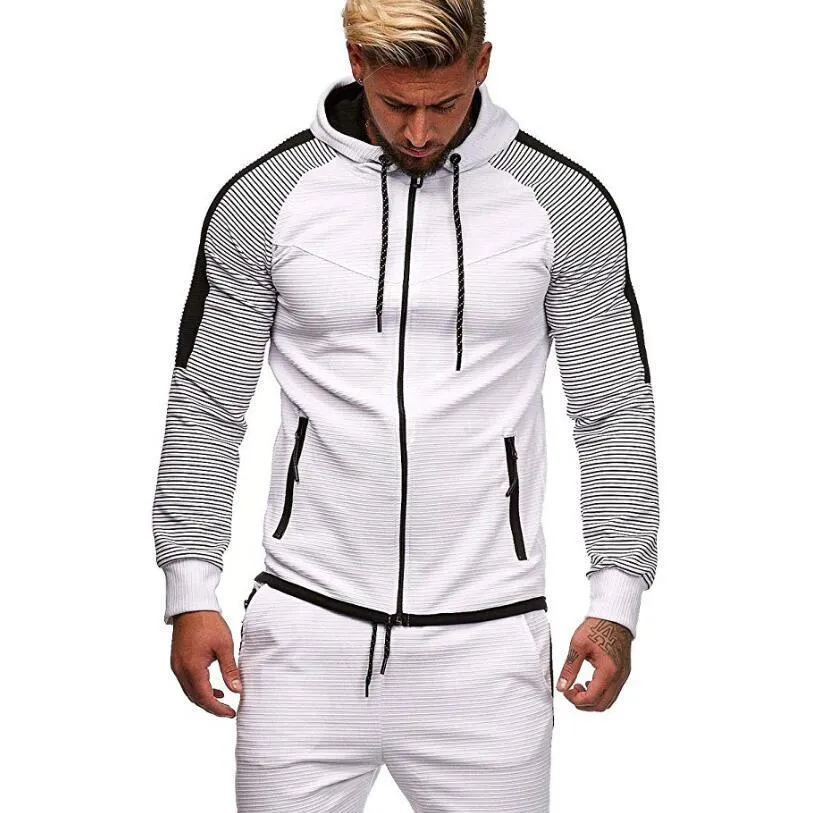 Stripes And Color Matching Hoodie For Men's Sports Design Pullover Tracksuit