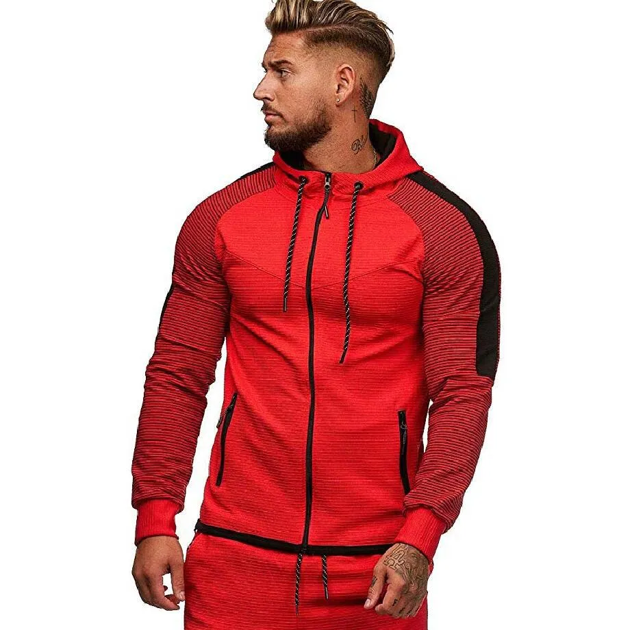 Stripes And Color Matching Hoodie For Men's Sports Design Pullover Tracksuit