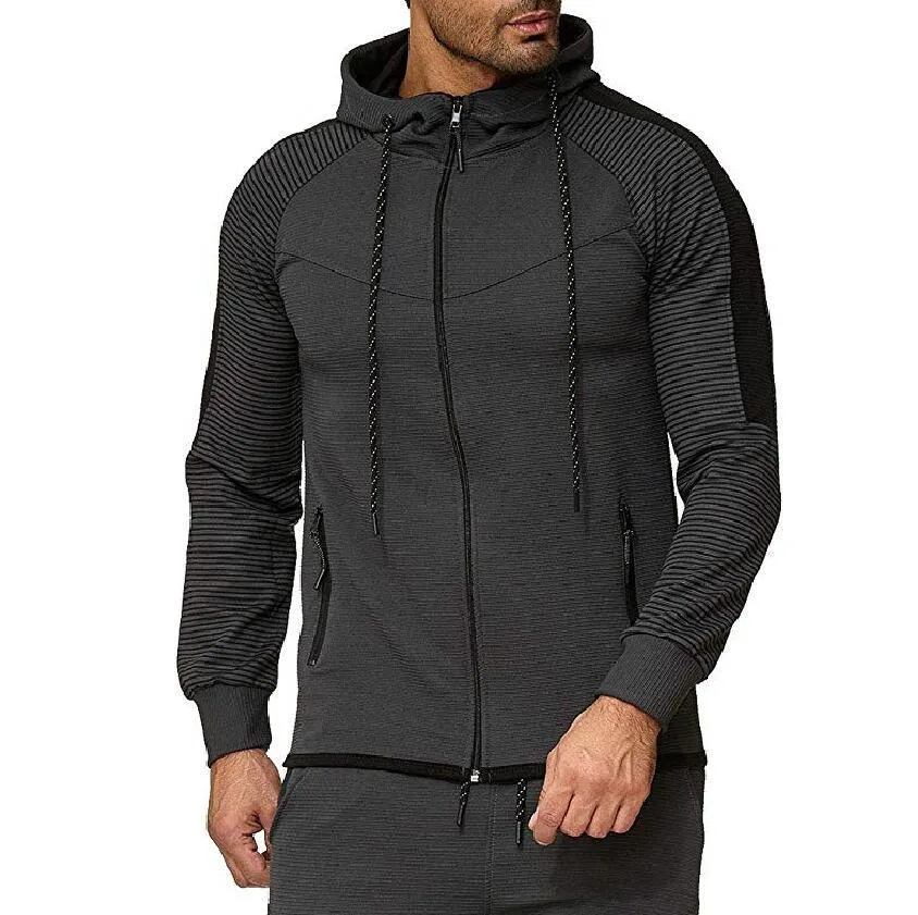 Stripes And Color Matching Hoodie For Men's Sports Design Pullover Tracksuit
