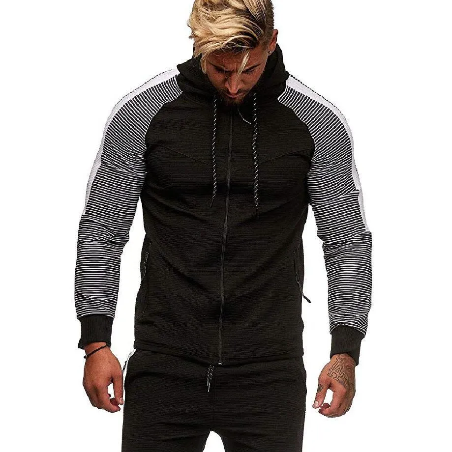 Stripes And Color Matching Hoodie For Men's Sports Design Pullover Tracksuit