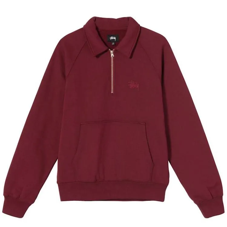 Stussy Polo Zip Fleece Sweatshirt Maroon