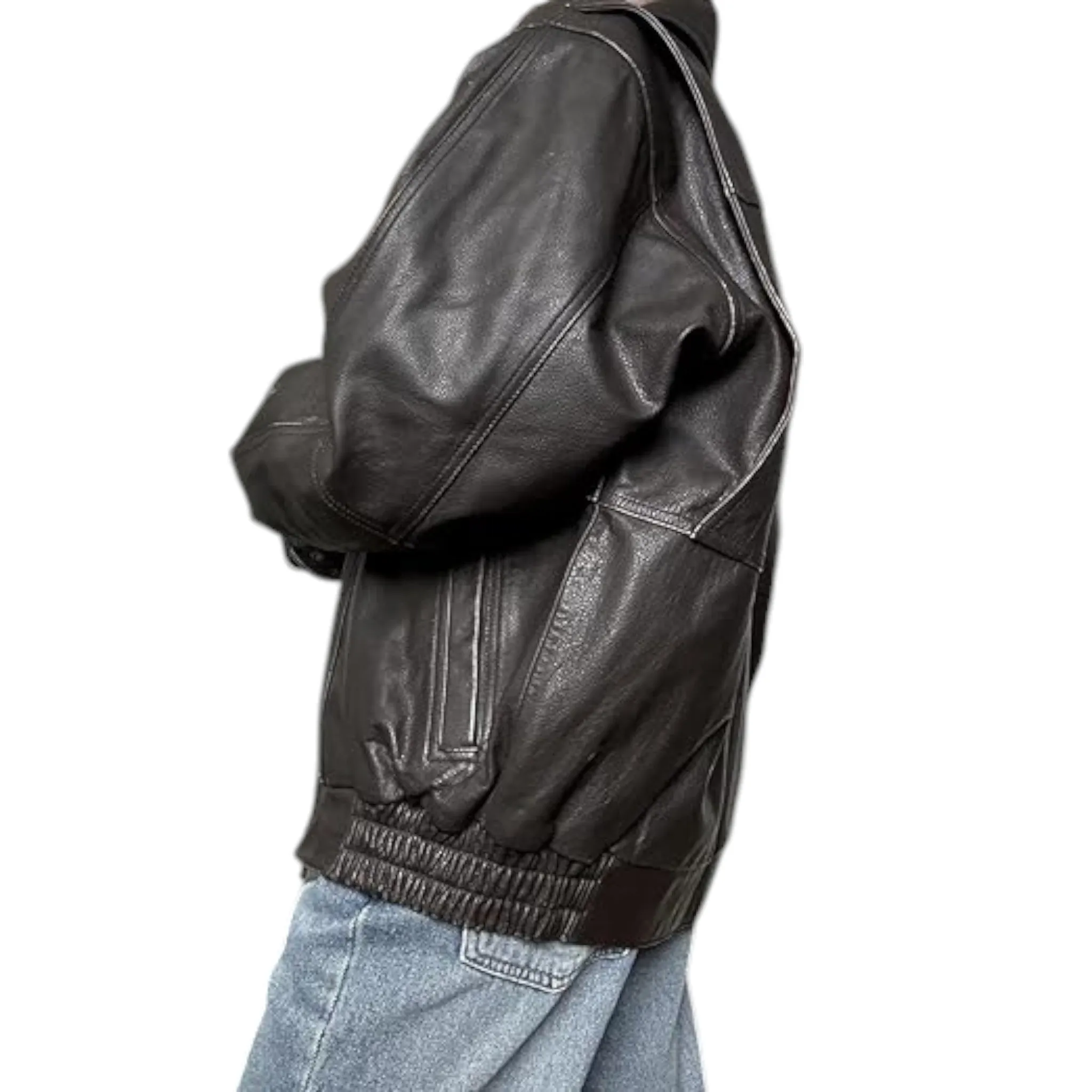 Trendy 90s Brown Leather Bomber Jacket - Women's