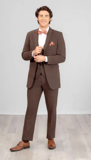 Trim Fit 3 Piece Suit Chocolate