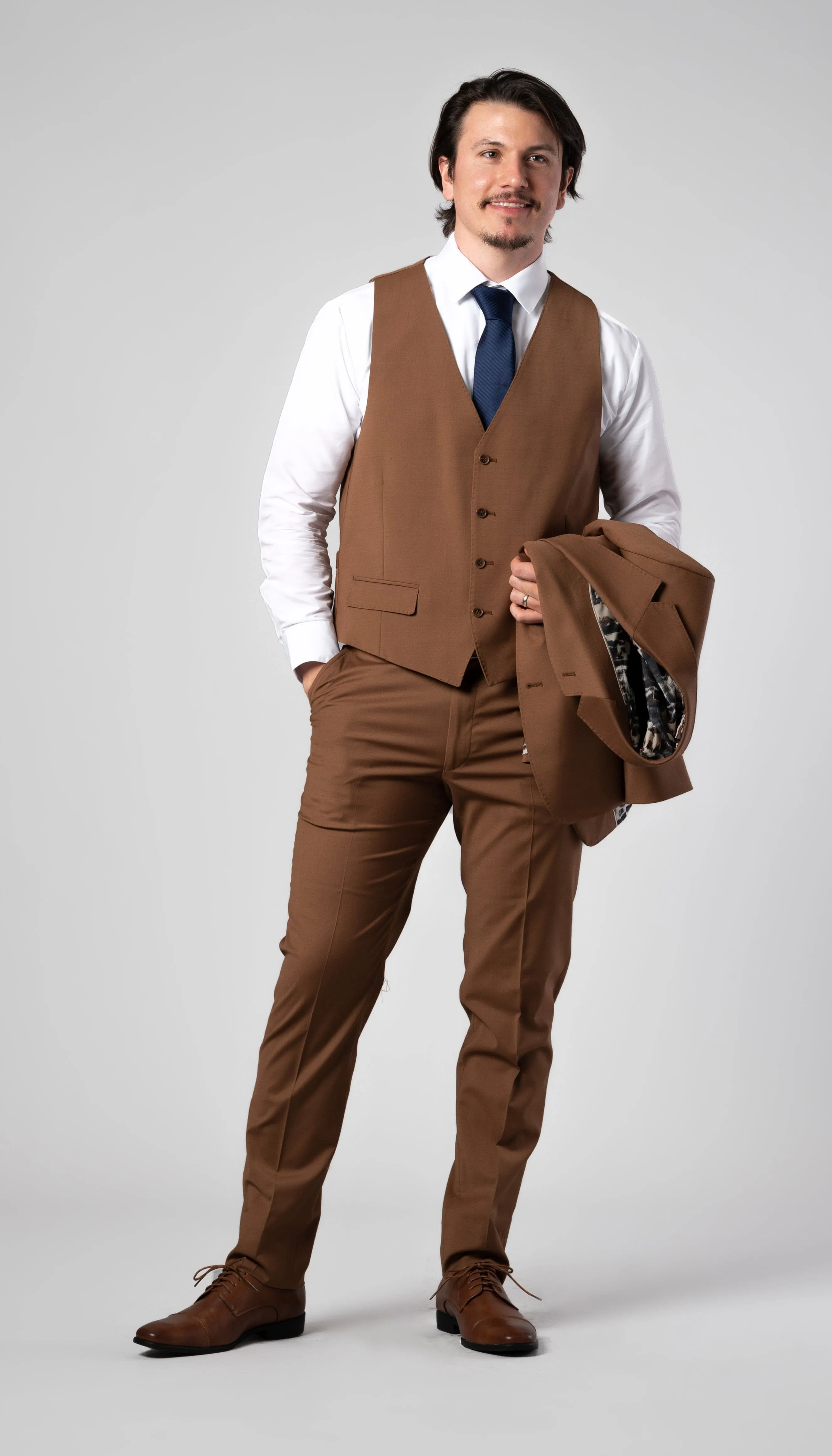Trim Fit 3 Piece Suit Cinnamon