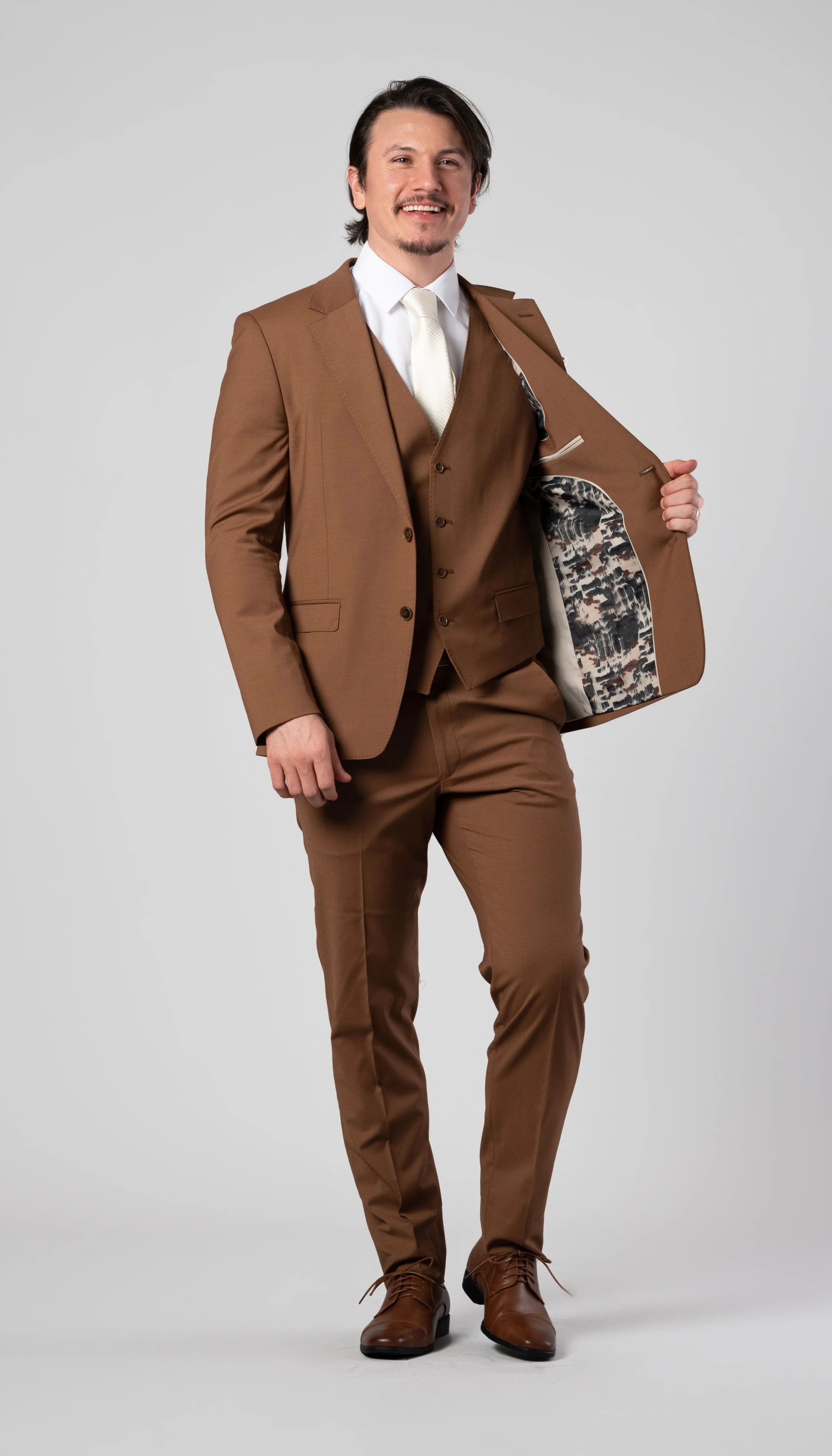 Trim Fit 3 Piece Suit Cinnamon