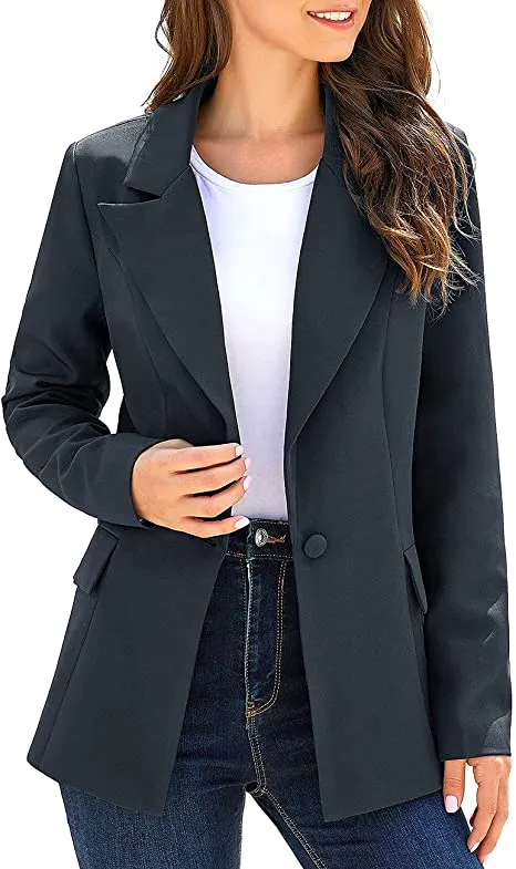 Vetinee Women's Lapel Pockets Blazer Suit Long Sleeve Buttons Work Office Jacket