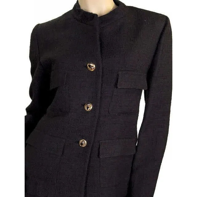 Vintage  Black Textured Wool Ladies Suit Lord & Taylor Davidow 1980s