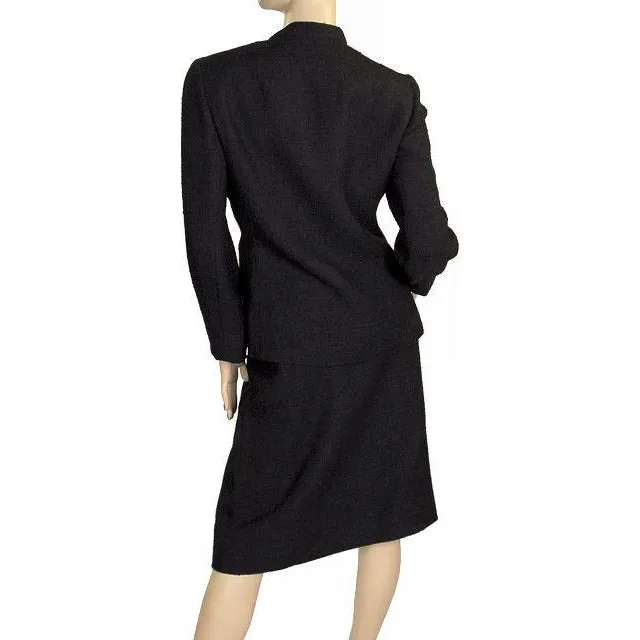 Vintage  Black Textured Wool Ladies Suit Lord & Taylor Davidow 1980s