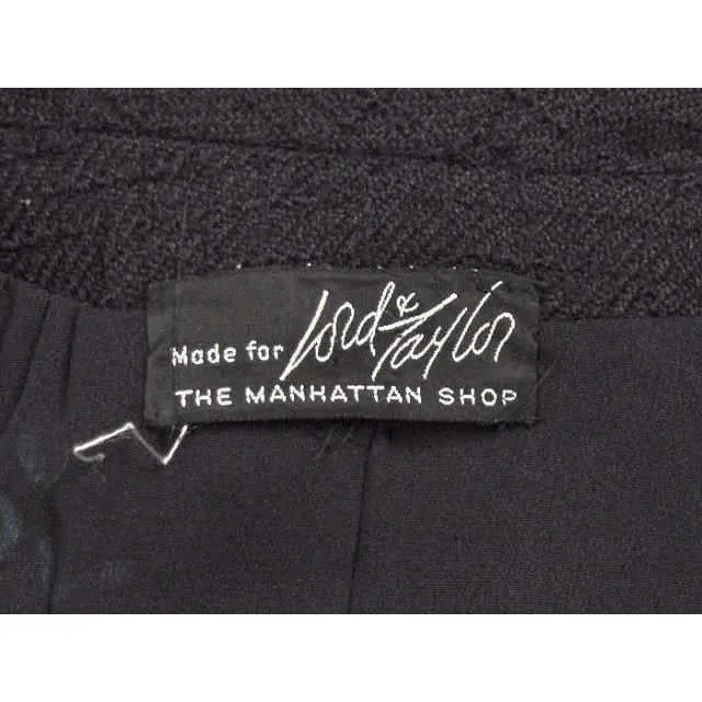 Vintage  Black Textured Wool Ladies Suit Lord & Taylor Davidow 1980s