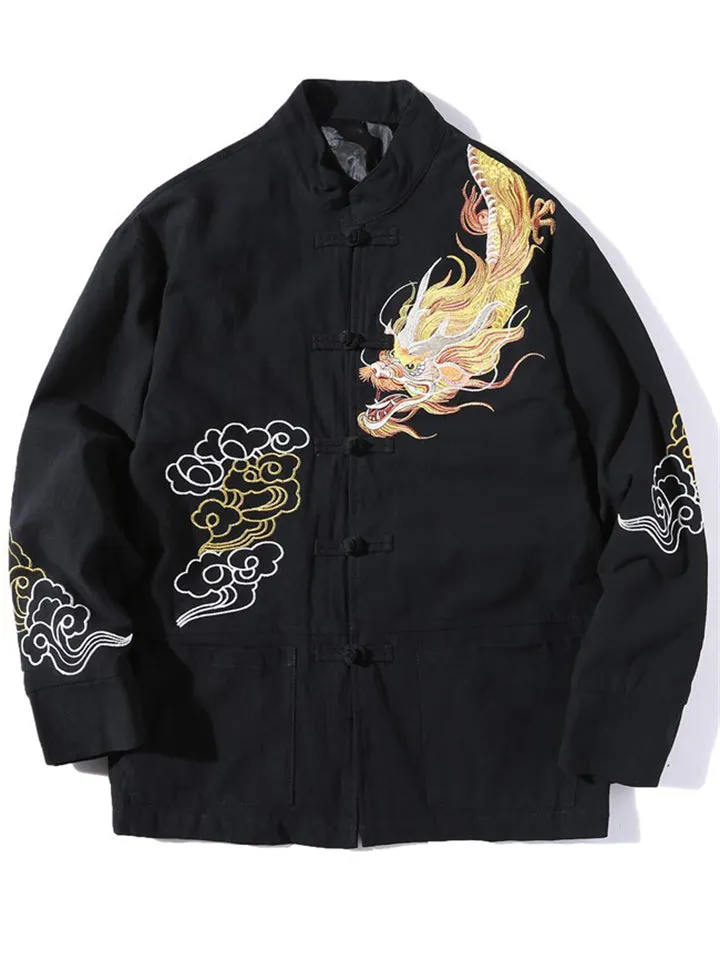 Vintage Chinese Style Dragon Embroideried Jacket for Men