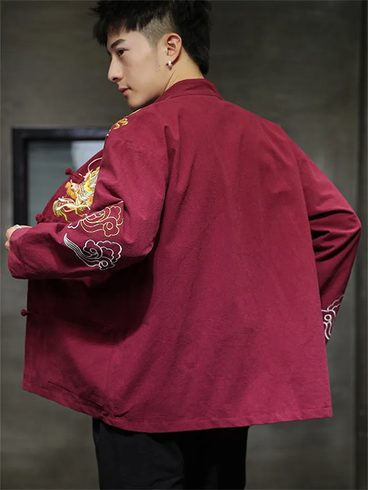 Vintage Chinese Style Dragon Embroideried Jacket for Men