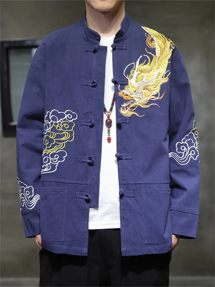 Vintage Chinese Style Dragon Embroideried Jacket for Men