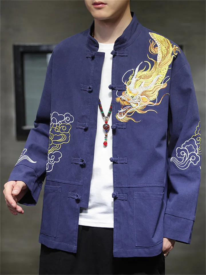 Vintage Chinese Style Dragon Embroideried Jacket for Men