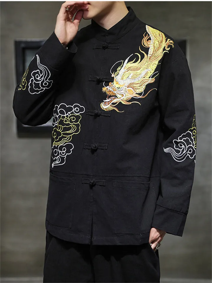 Vintage Chinese Style Dragon Embroideried Jacket for Men