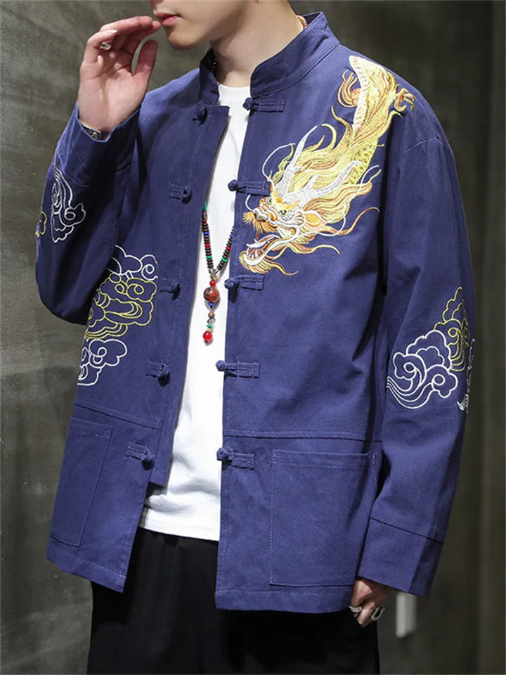 Vintage Chinese Style Dragon Embroideried Jacket for Men