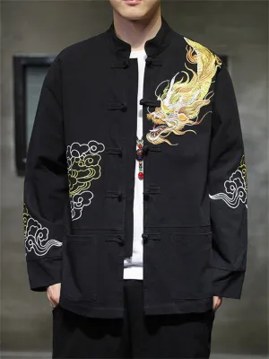 Vintage Chinese Style Dragon Embroideried Jacket for Men