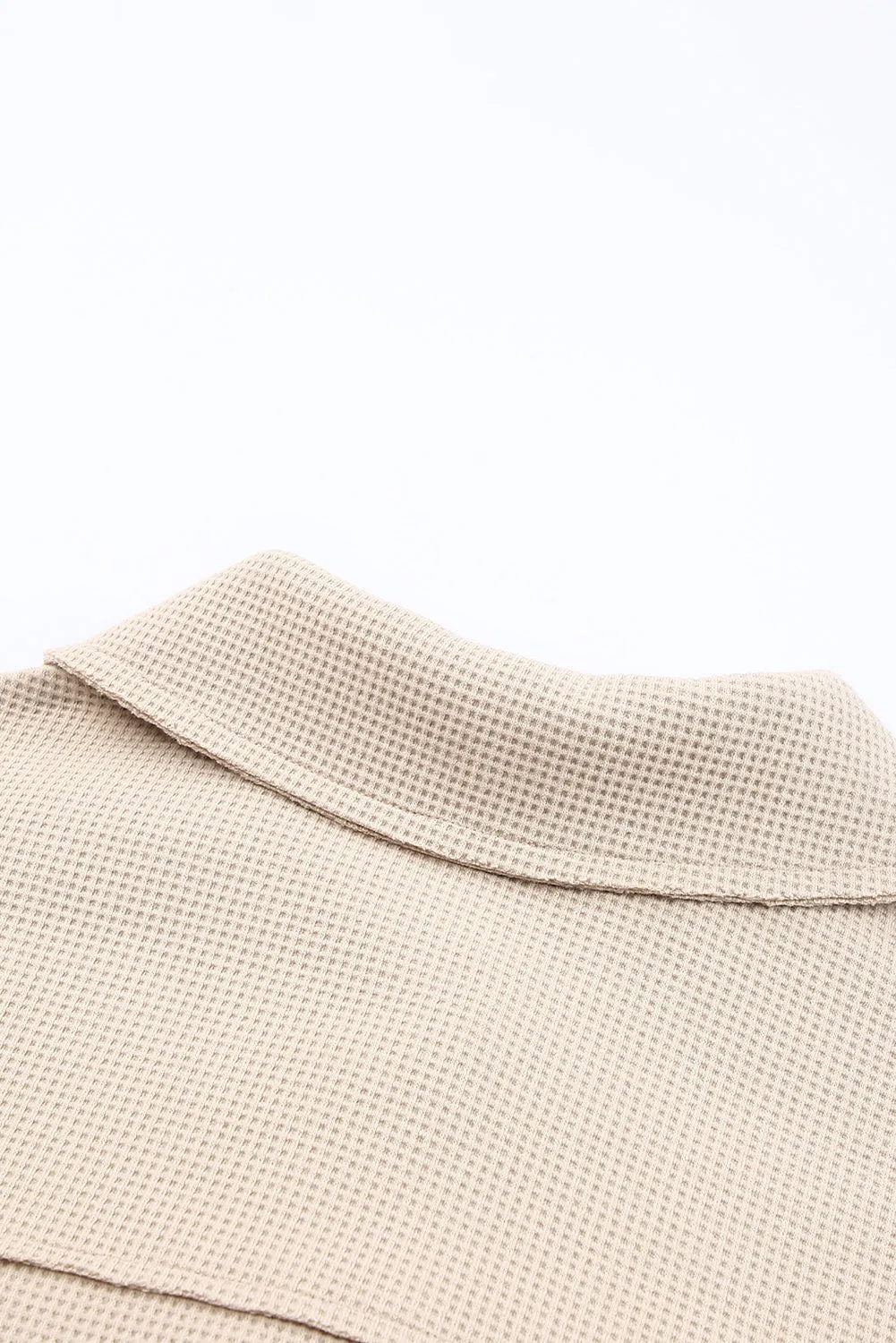 Waffle Knit Buttons Cropped Khaki Jacket with Pockets