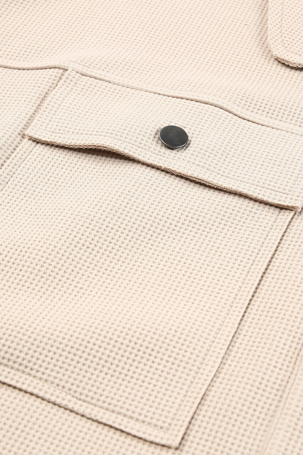 Waffle Knit Buttons Cropped Khaki Jacket with Pockets