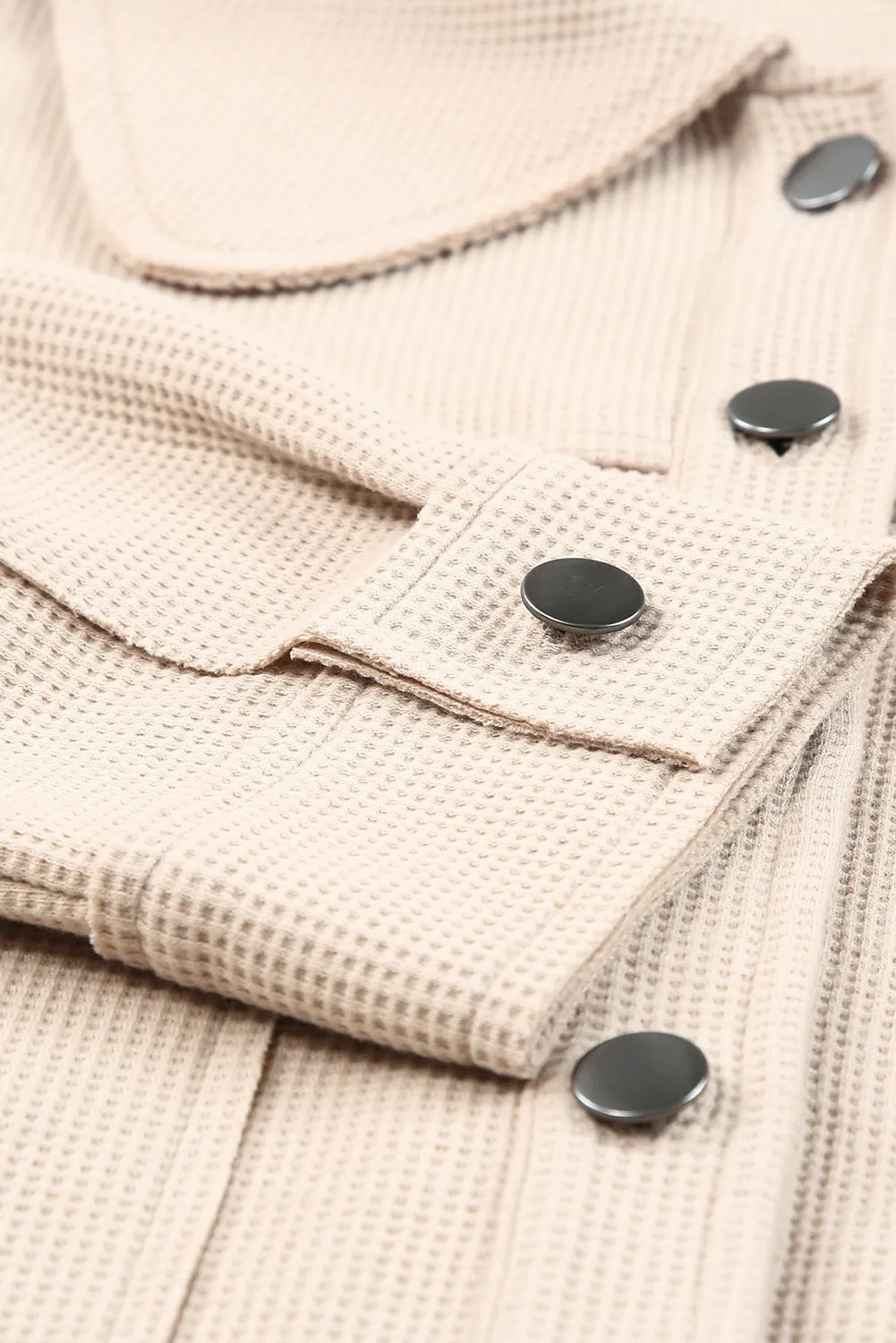 Waffle Knit Buttons Cropped Khaki Jacket with Pockets