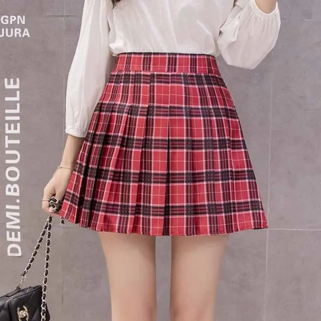 Women Skirt Shorts High Waist A-line Student Plaid Pleated Skirts for Women Clothes