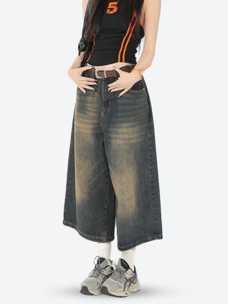Y2K Skater Wide Leg Denim Shorts