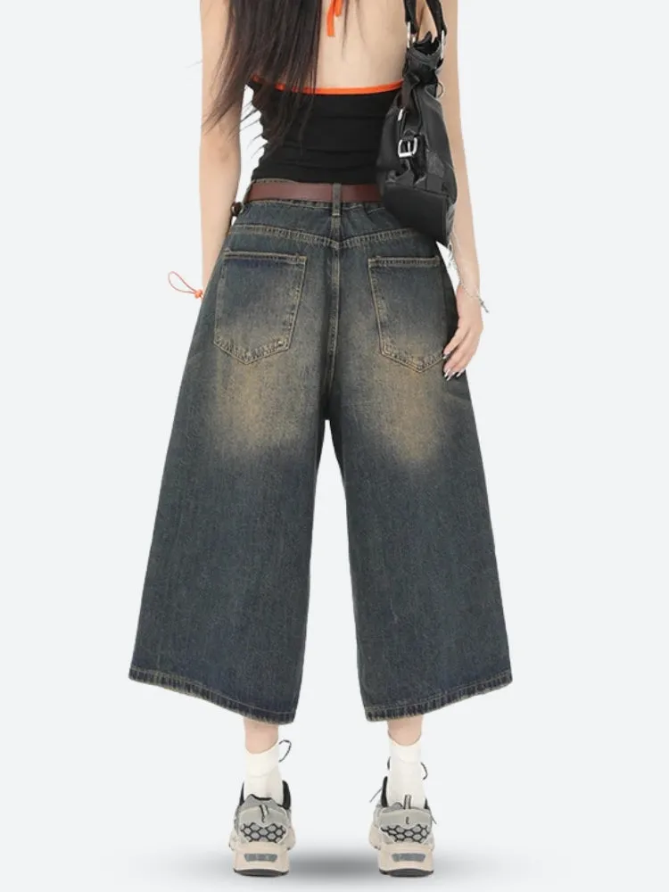 Y2K Skater Wide Leg Denim Shorts