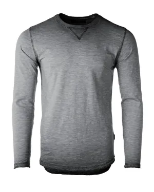 ZIMEGO Mens Long Sleeve Crewneck Oil Wash Vintage Raw Edge Hem Hipster Hip-Hop T shirt