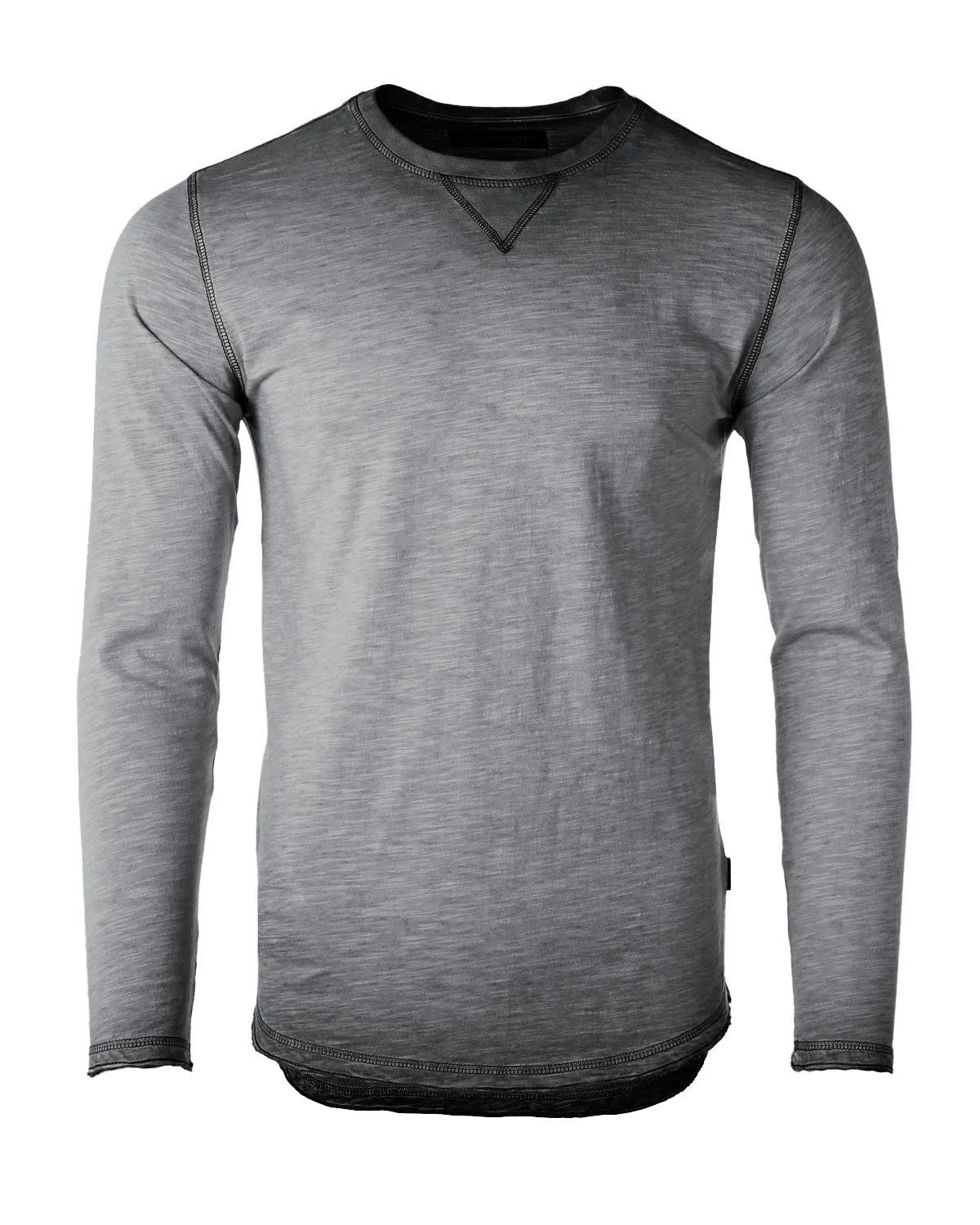 ZIMEGO Mens Long Sleeve Crewneck Oil Wash Vintage Raw Edge Hem Hipster Hip-Hop T shirt